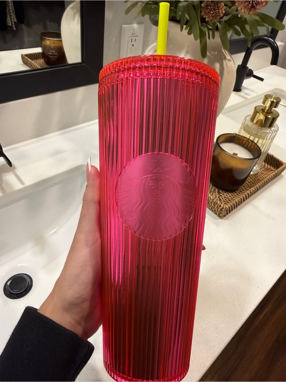 Starbucks Red-Pink Reusable Tumbler with Embossed Siren